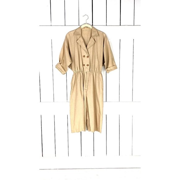 Vintage tan linen cotton wide leg gaucho shorts romper jumpsuit - Picture 1 of 6